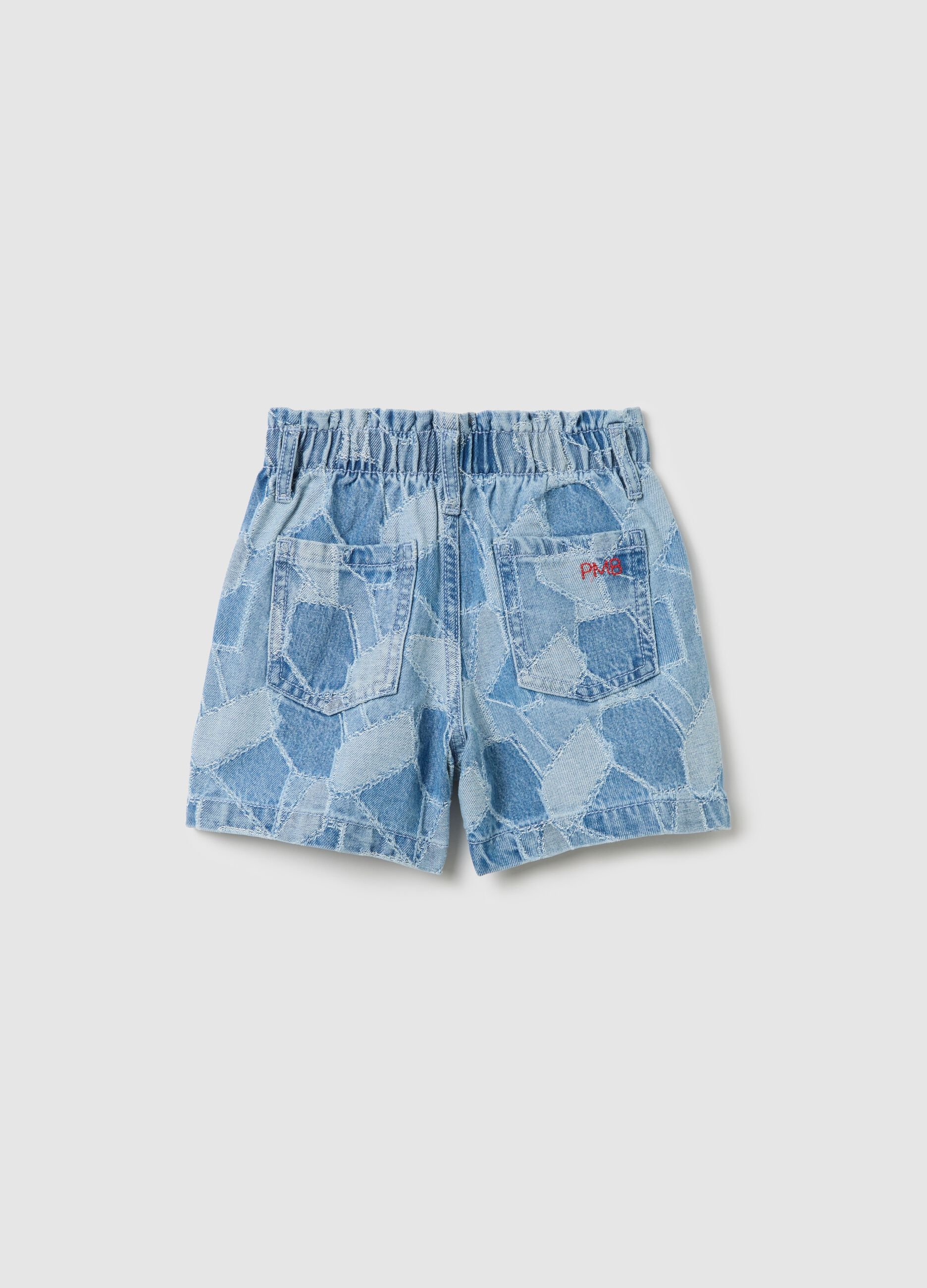Patchwork-effect shorts in denim