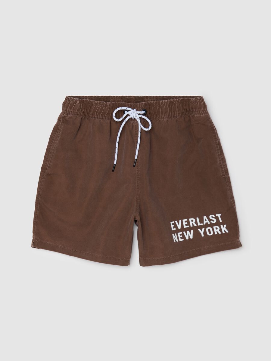 Brown swimming trunks with logo print_4