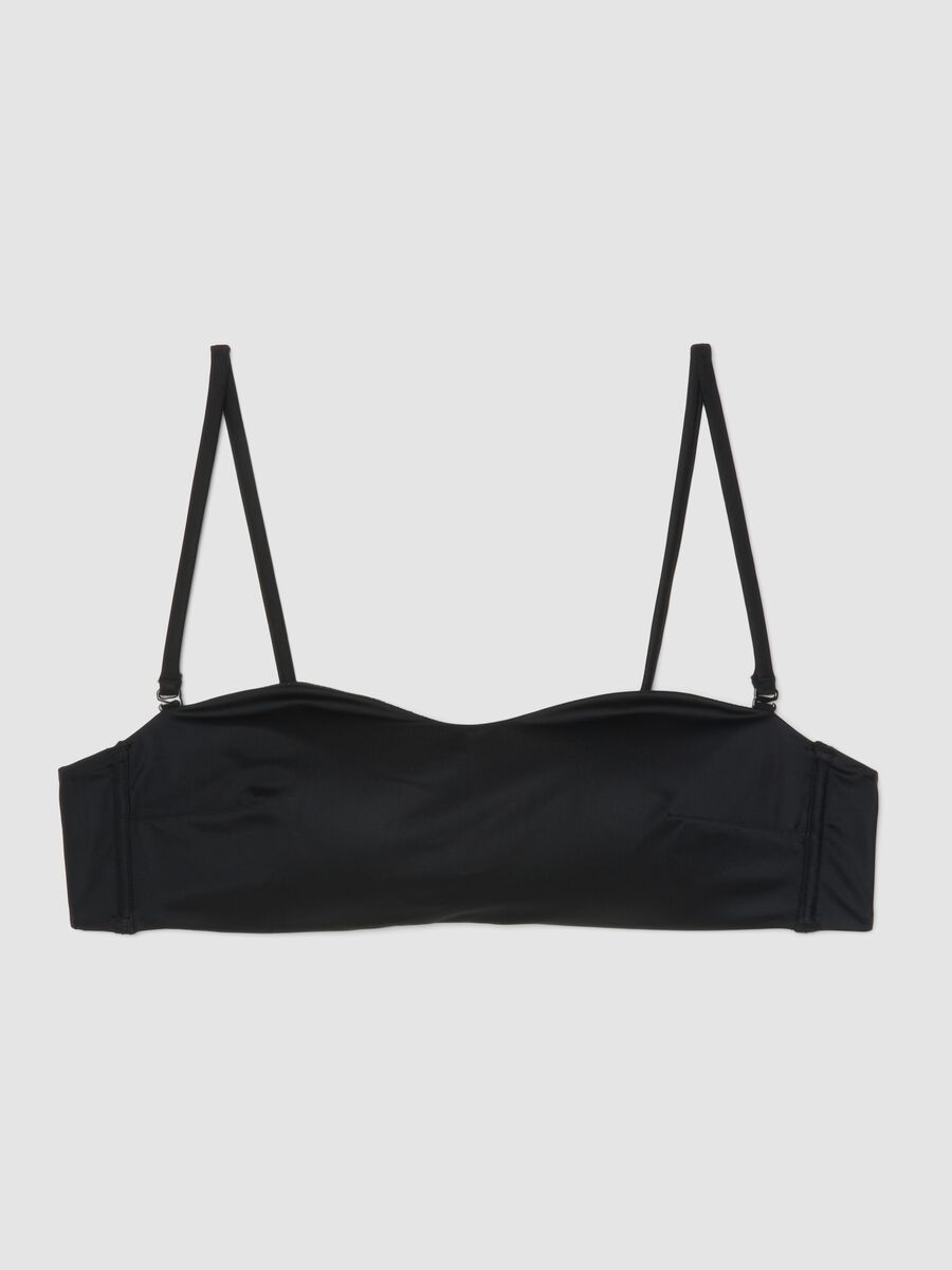 Top bikini a fascia in tessuto elasticizzato nero con imbottitura_4