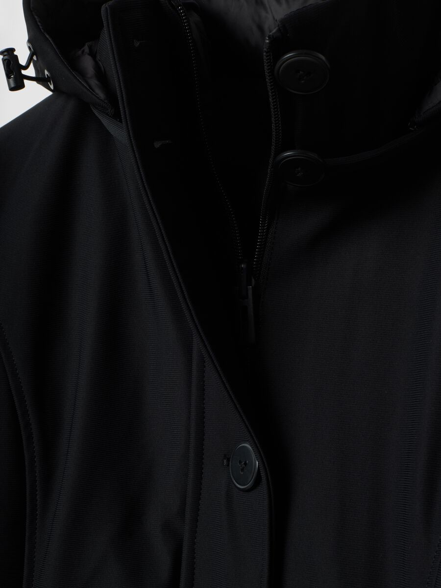 Parka nero con cappuccio in tessuto elasticizzato regular fit_2