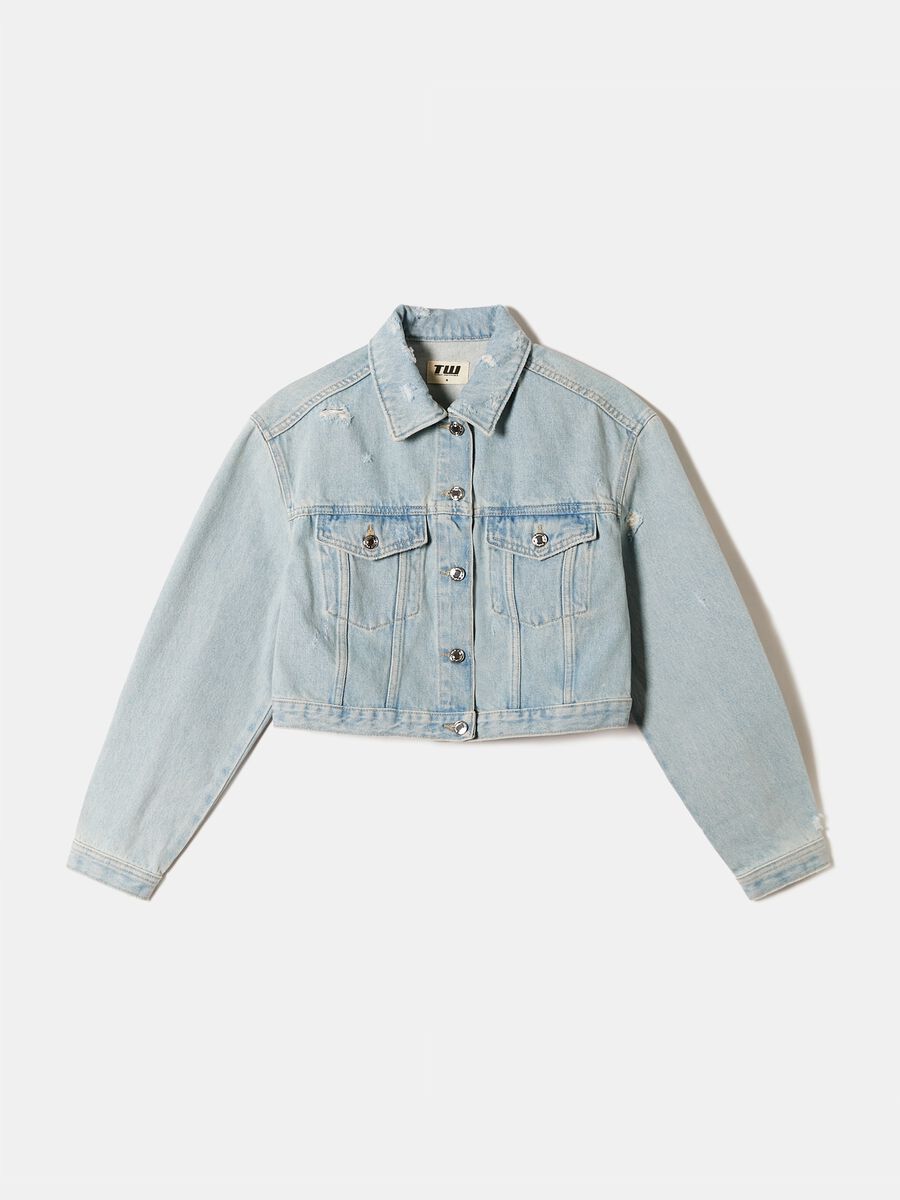 Crop jacket in acid wash denim_3