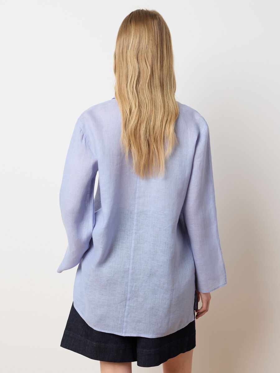 Women's Long Oversized Blue Pure Linen Shirt_3