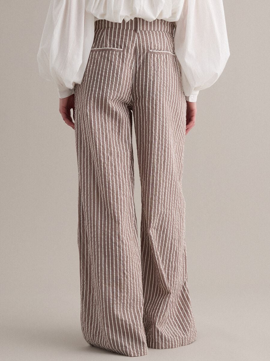 Pantaloni chino in puro cotone a righe multicolor wide leg_2