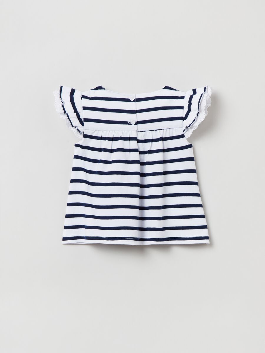 Striped T-shirt with bow and flounce_1