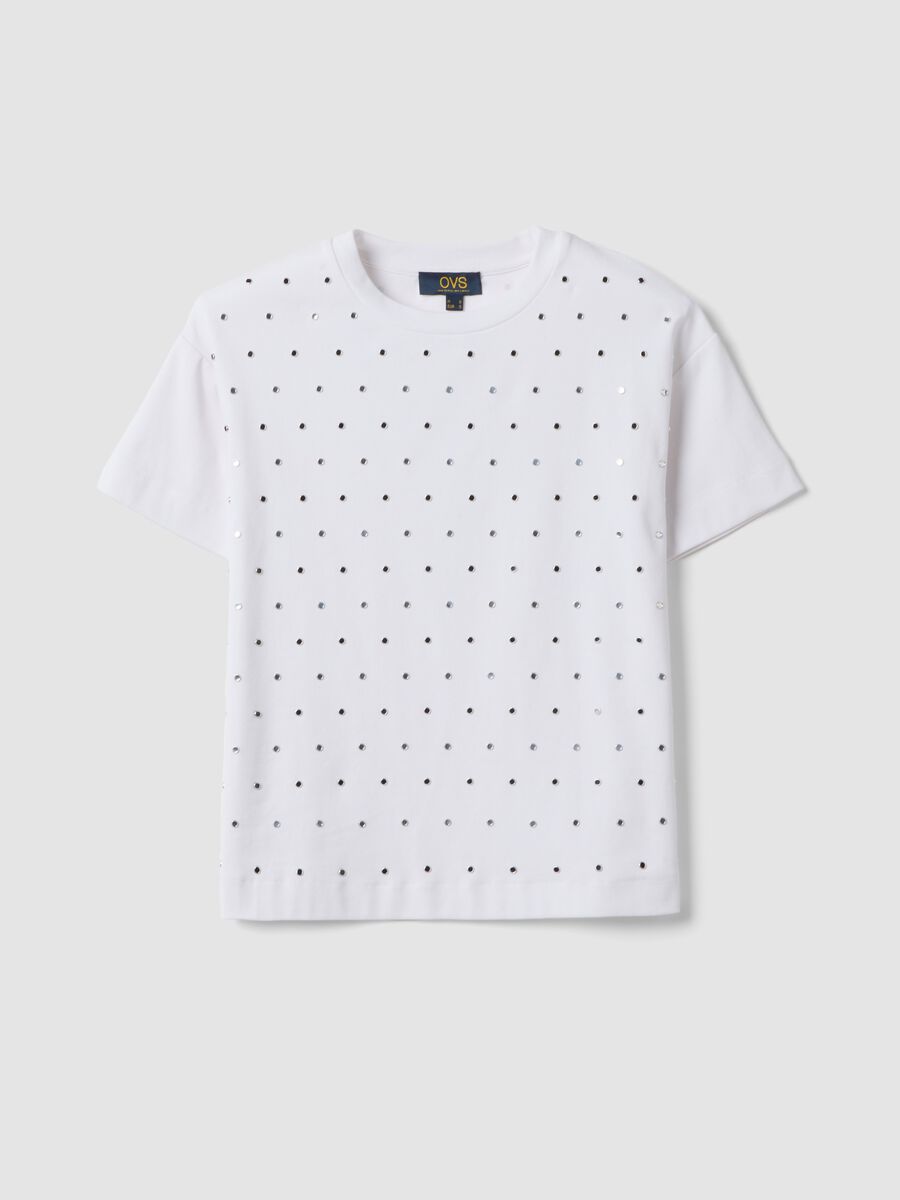 White stretch-cotton T-shirt with studs, regular fit_4