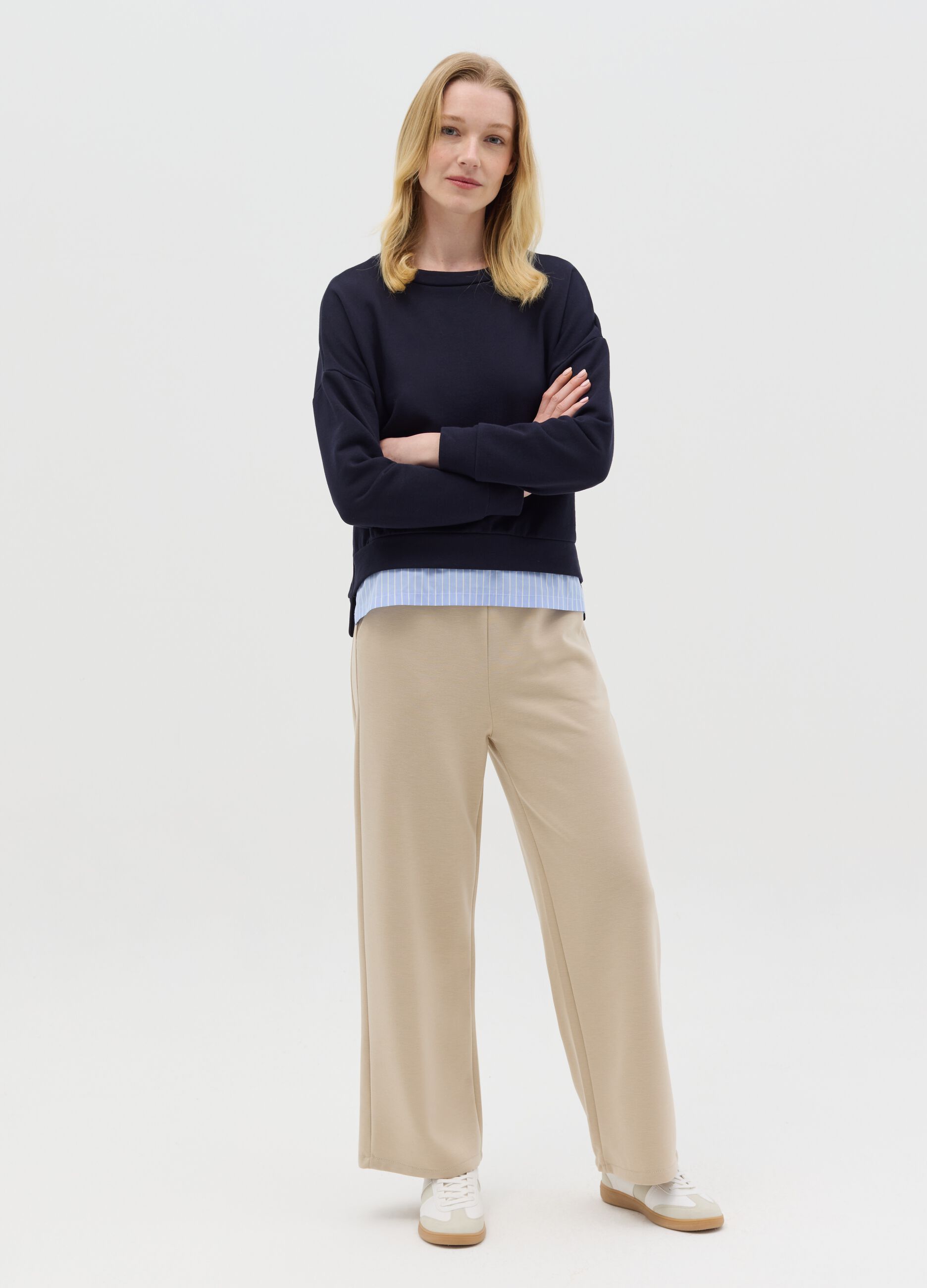 Beige palazzo trousers with drawstring