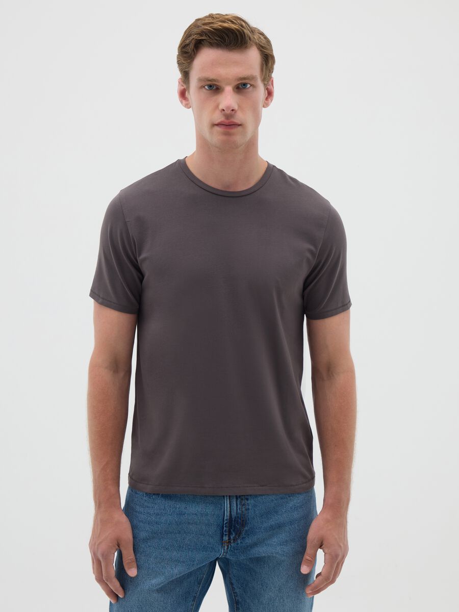 Men's Grey Stretch Cotton Slim Fit T-shirt_0