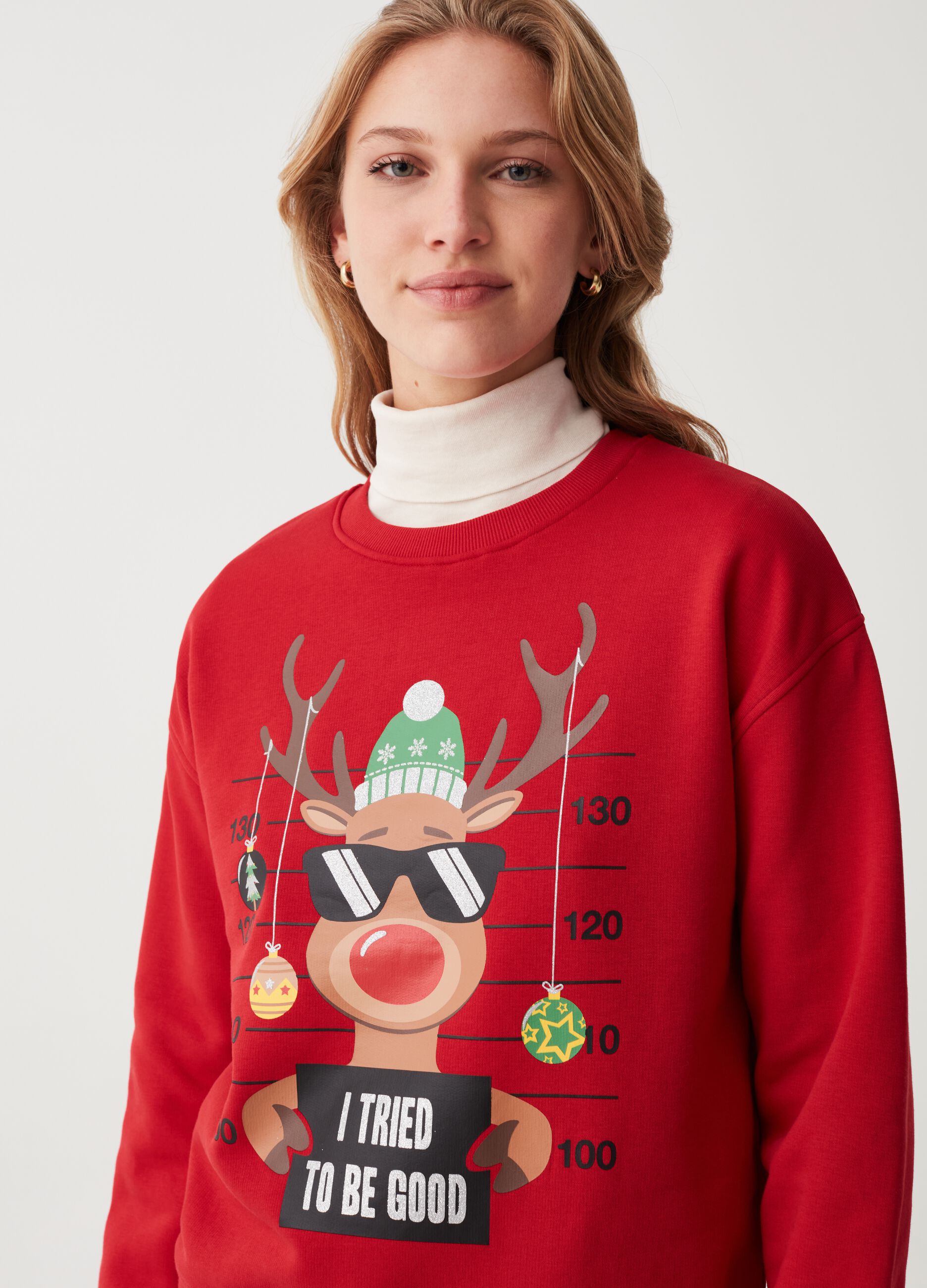 Felpa con stampa Renna Rudolph glitter