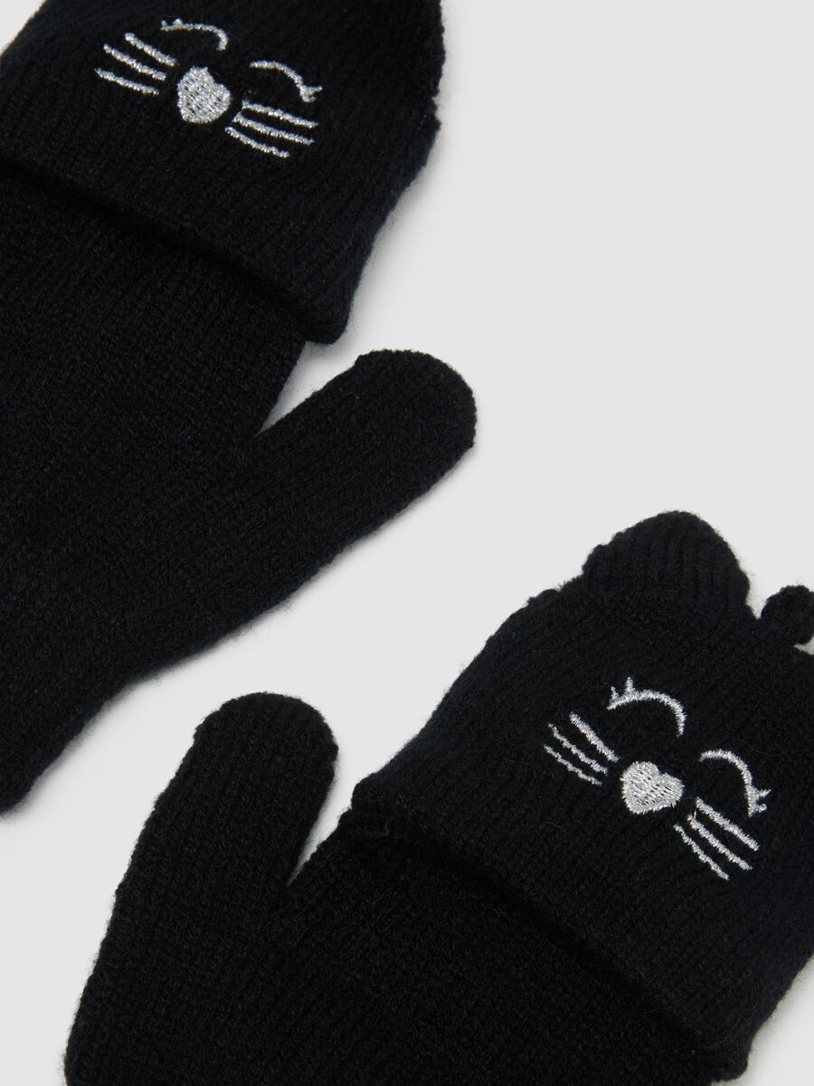 OVS Kids Black Gloves with Cat Design_1