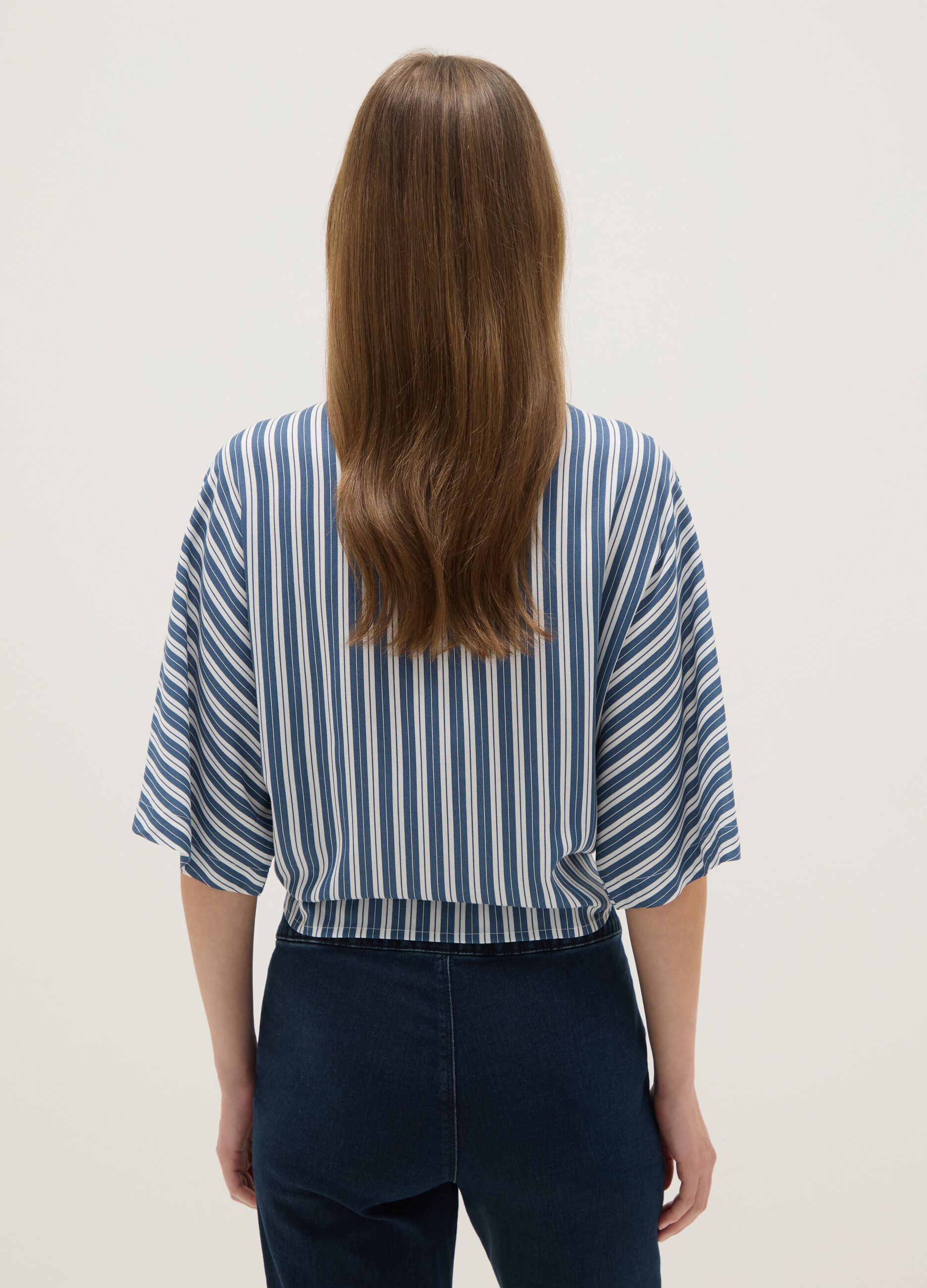 Multicolour striped regular fit pure viscose shirt