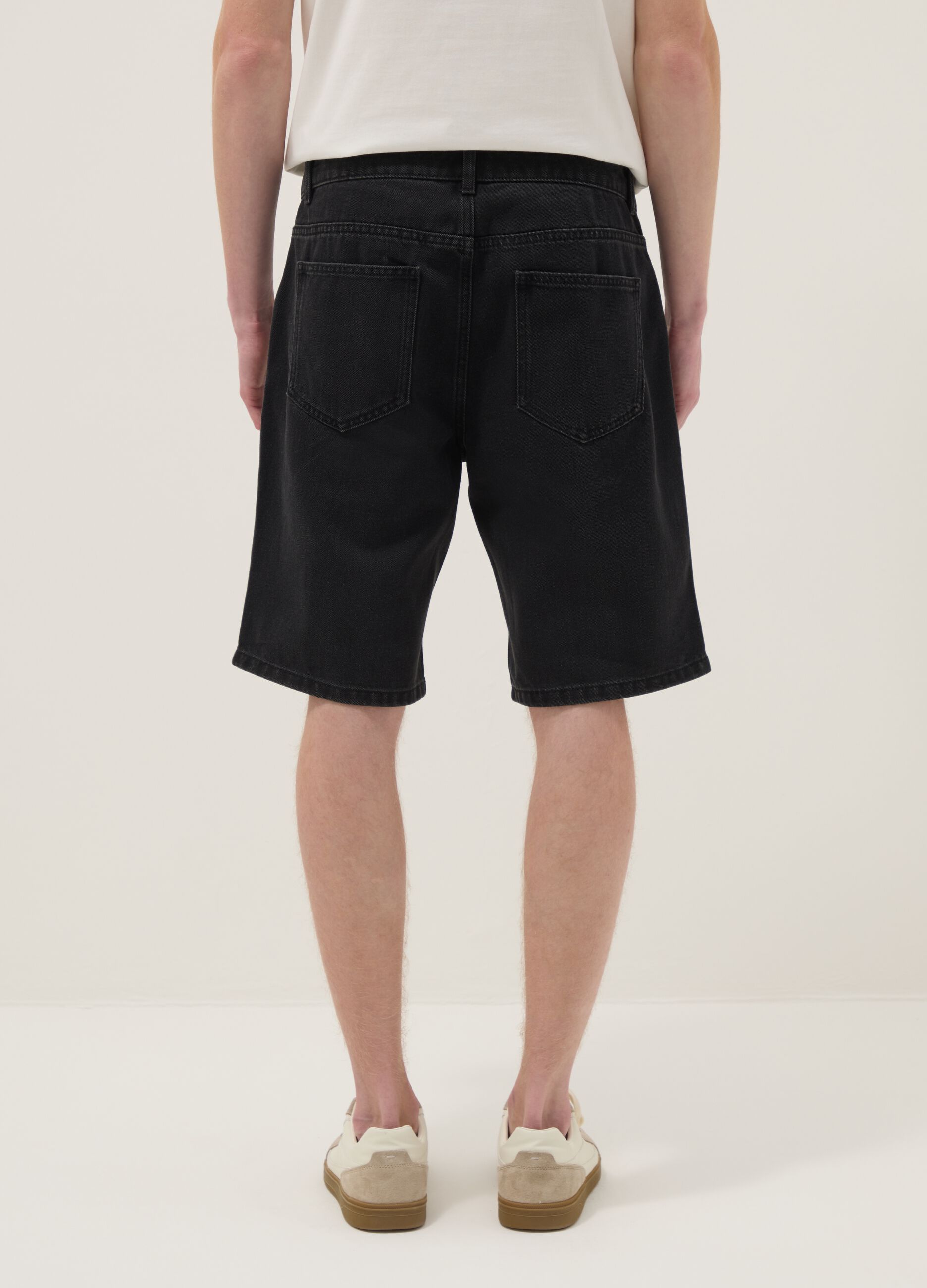Black denim cotton blend slim fit shorts