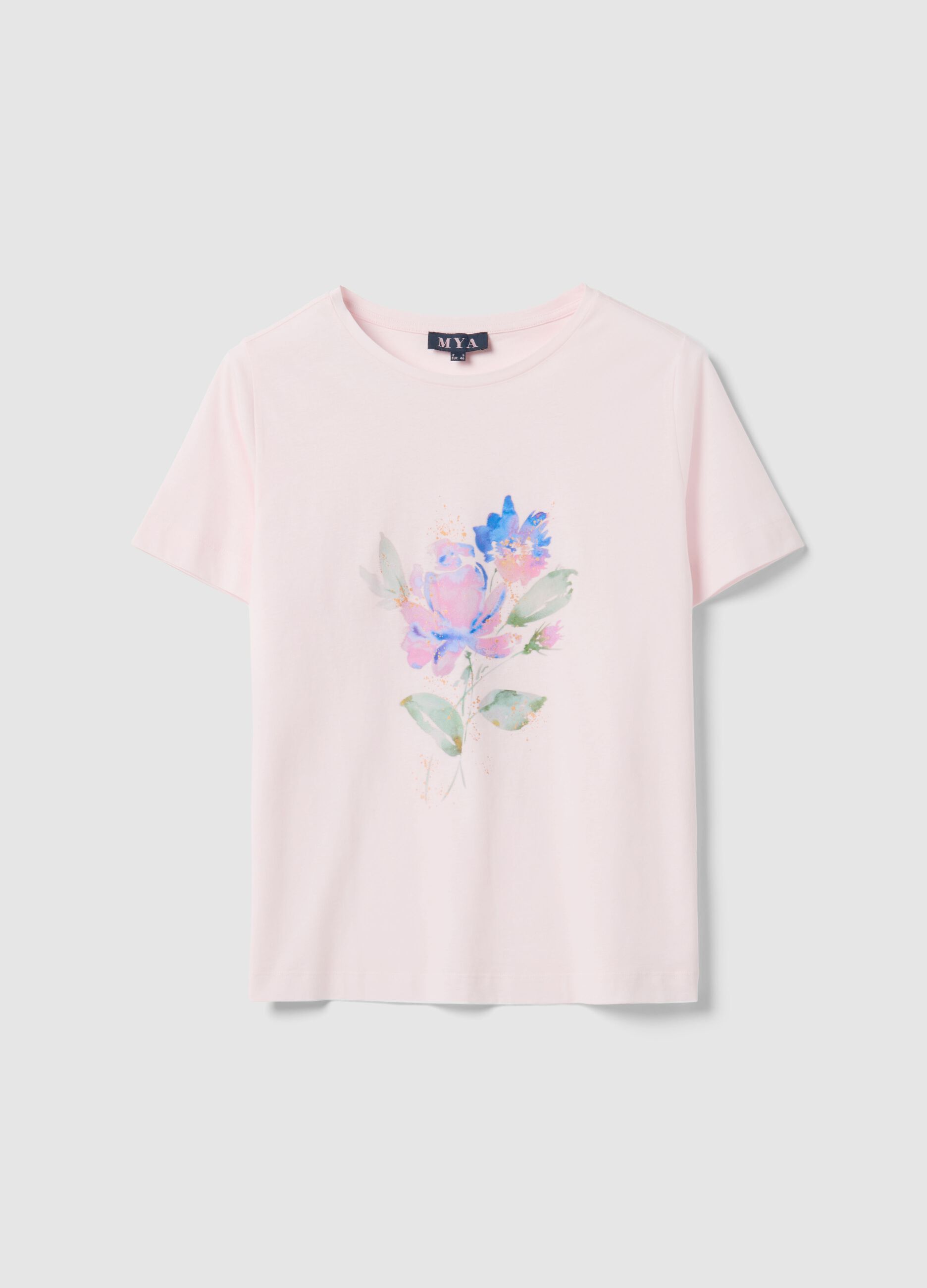 Pink short-sleeve pure cotton regular-fit printed T-shirt
