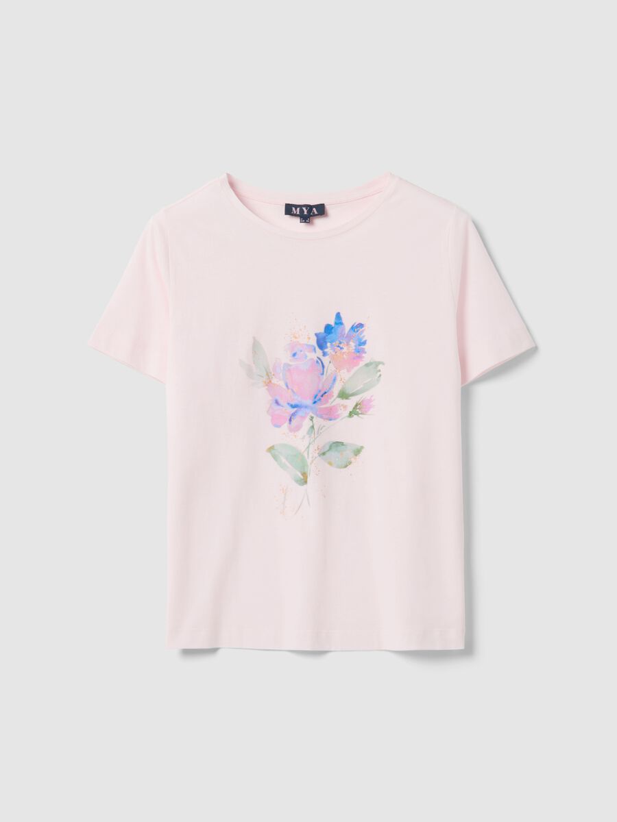 T-shirt rosa a maniche corte in puro cotone con stampa regular fit_0