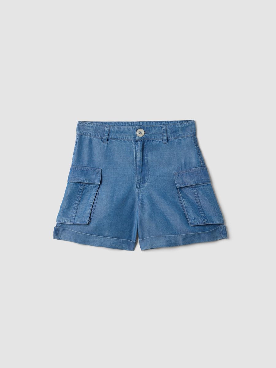 Blue pure lyocell cargo shorts for girls, regular fit_0