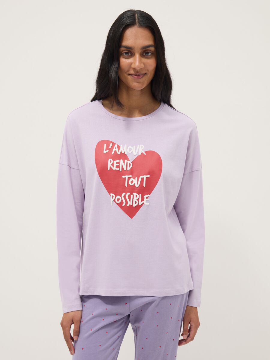 Pigiama in puro cotone viola regular fit con cuore_1
