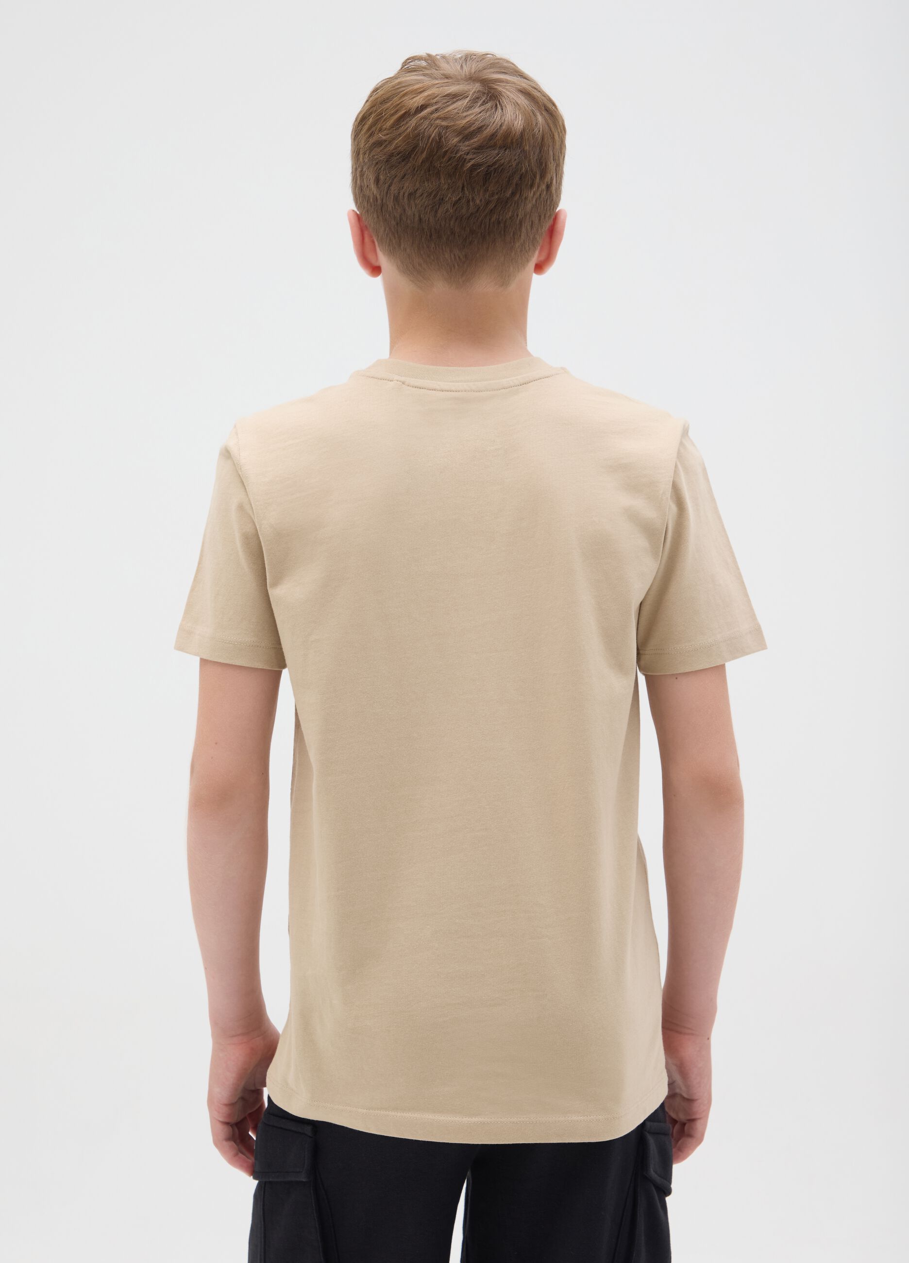 Beige cotton T-shirt with lettering print