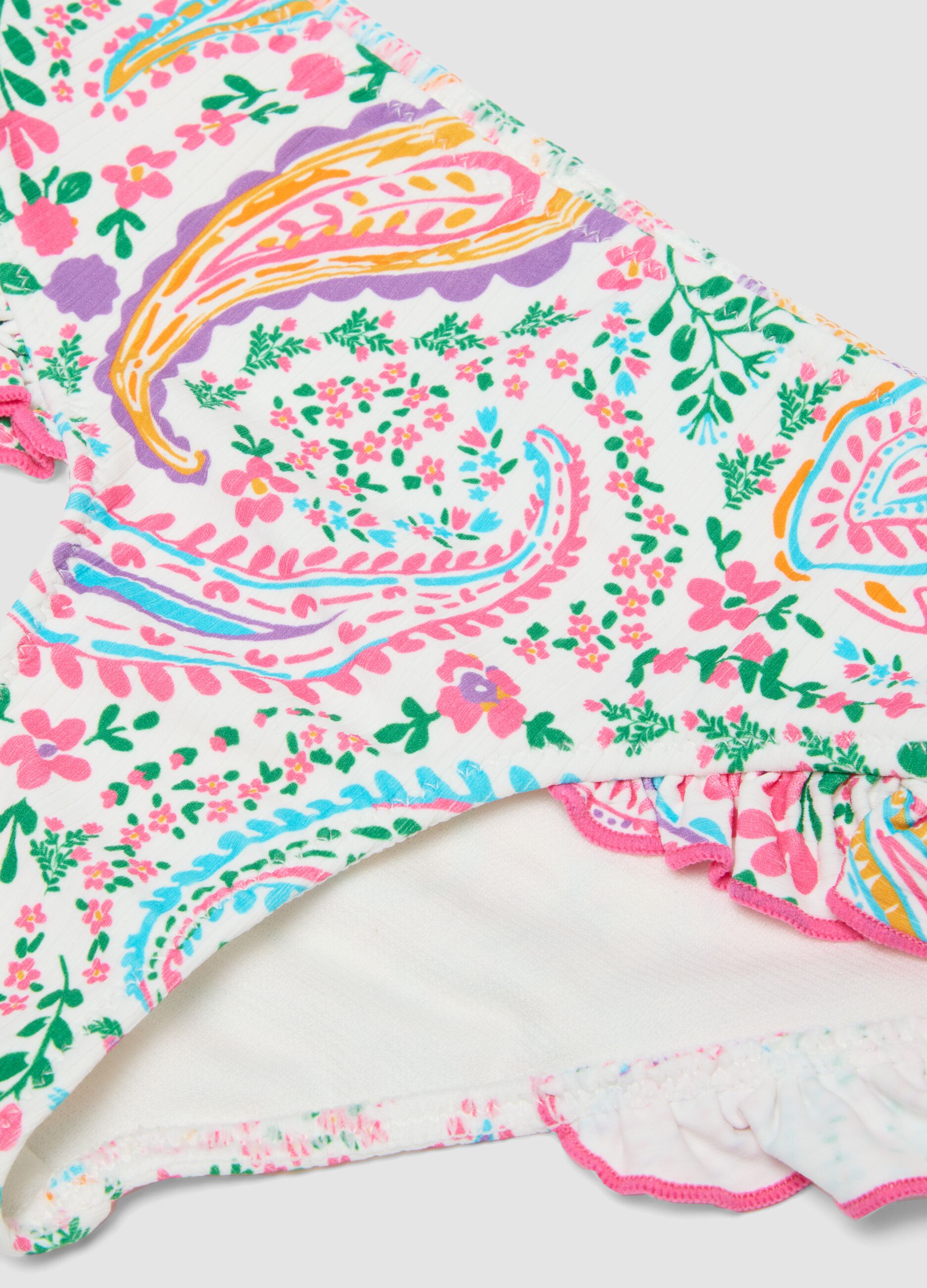 Bikini multicolor in tessuto elasticizzato con volant