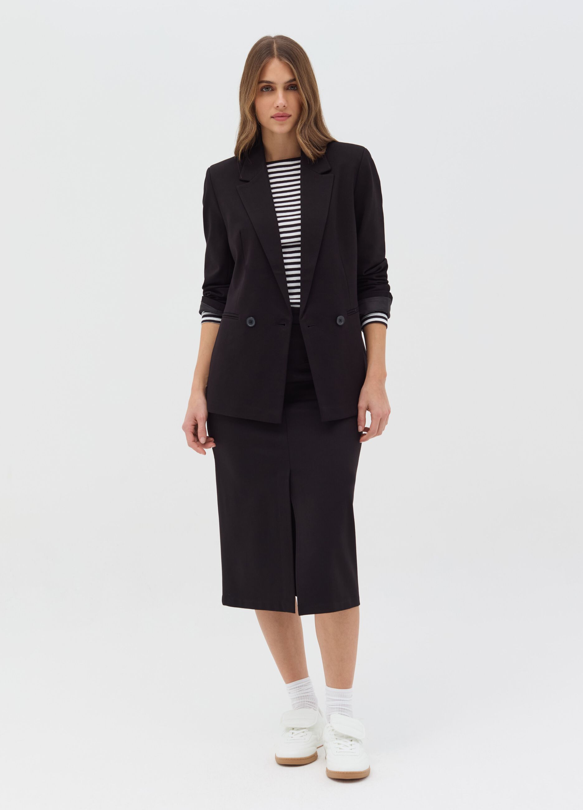 Double-breasted stretch blazer