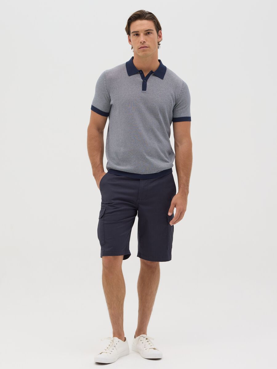 Cotton polo shirt with white and blue stripes_1