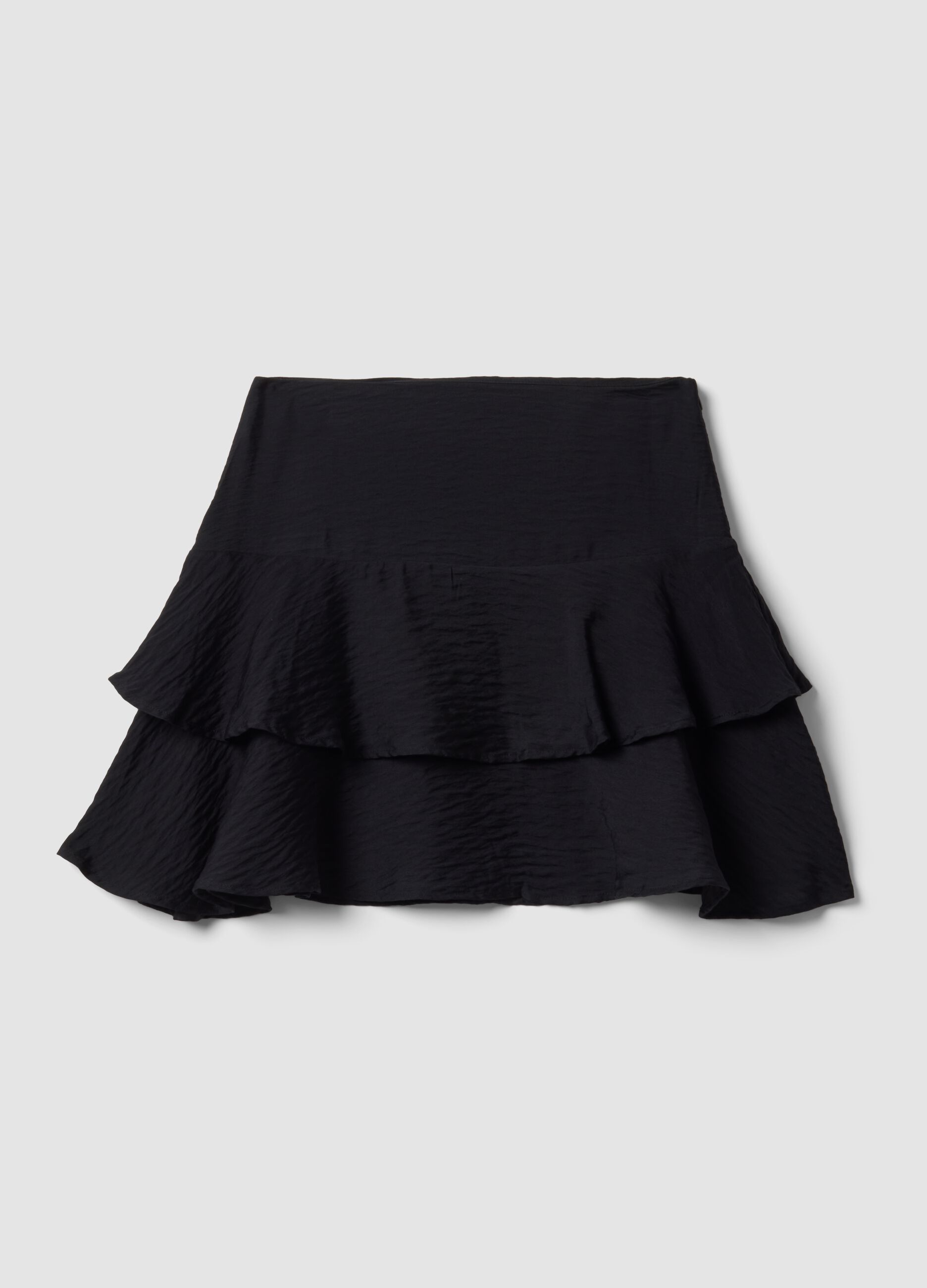 Black viscose-blend tiered skirt