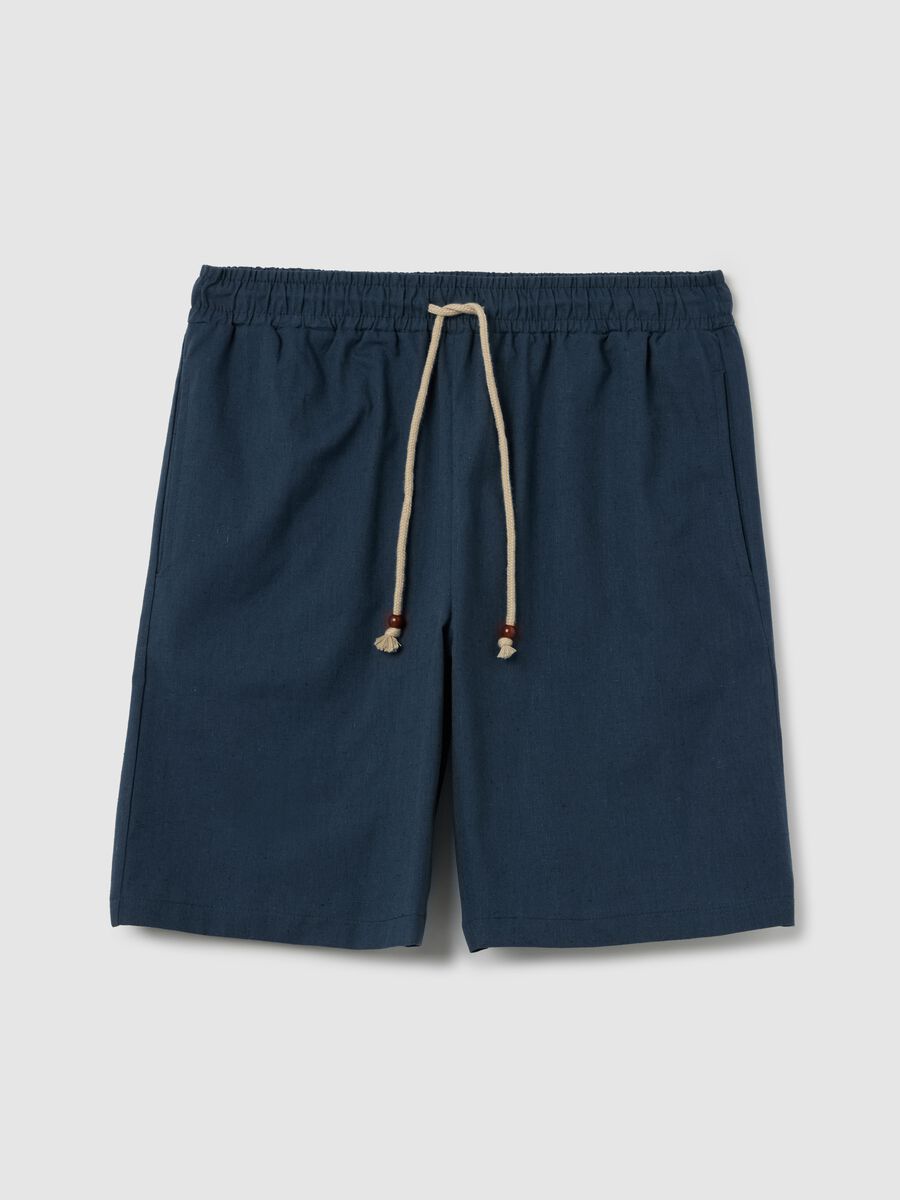 Blue pyjama shorts in cotton and linen_4