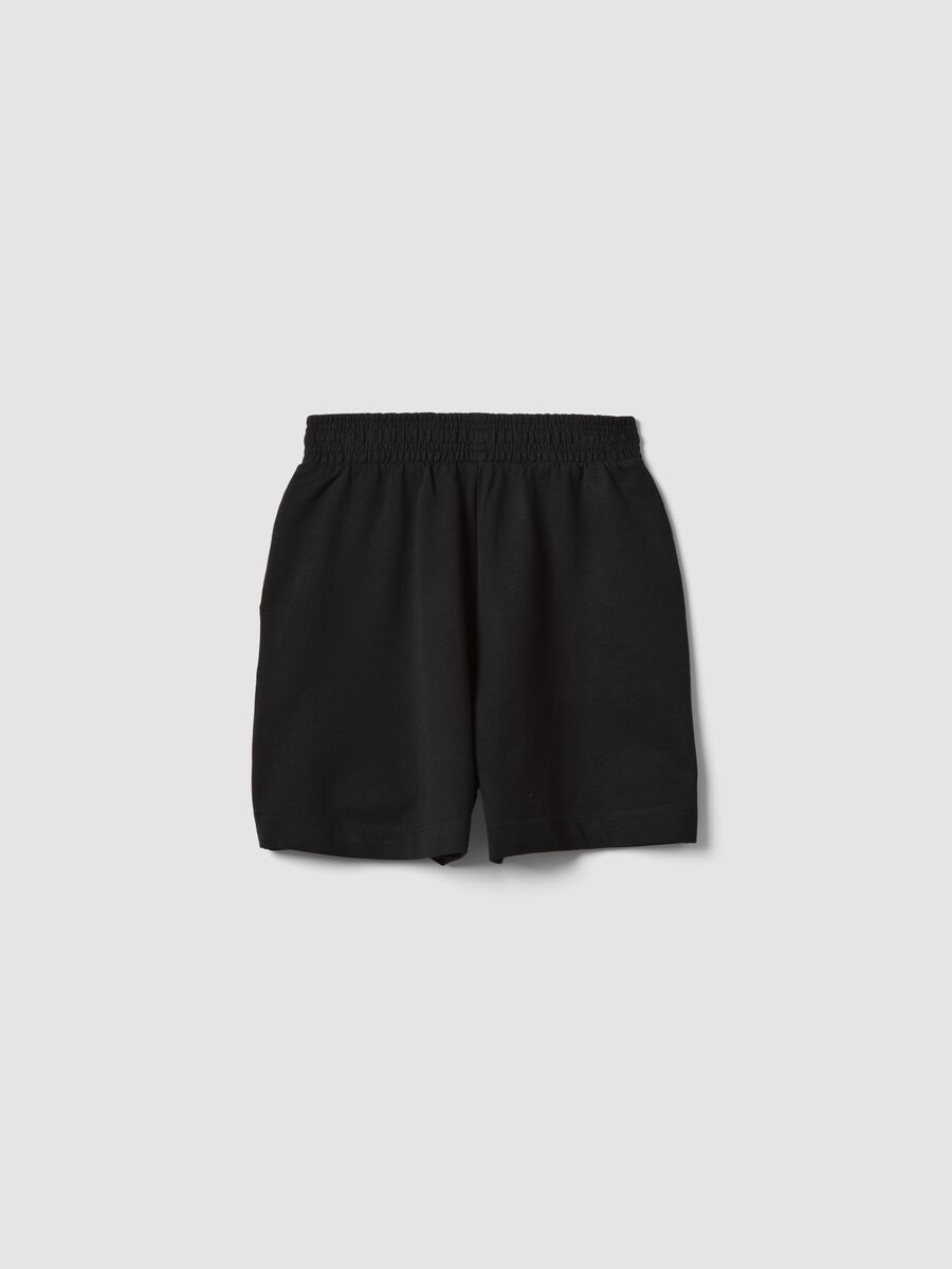 Black pure cotton shorts with elasticated waist_4