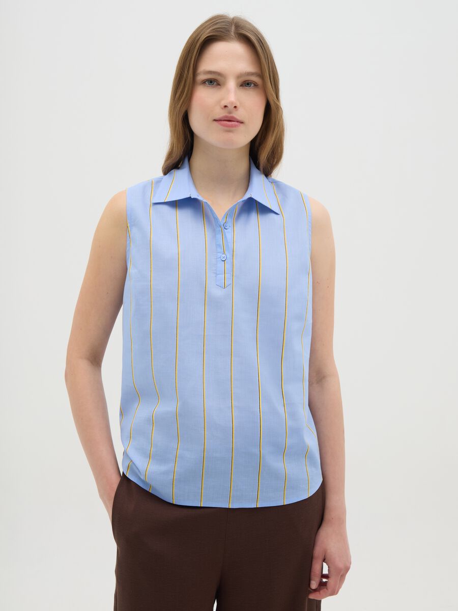 Women's Sleeveless Shirt in Pure Cotton Multicolour Regular Fit_0
