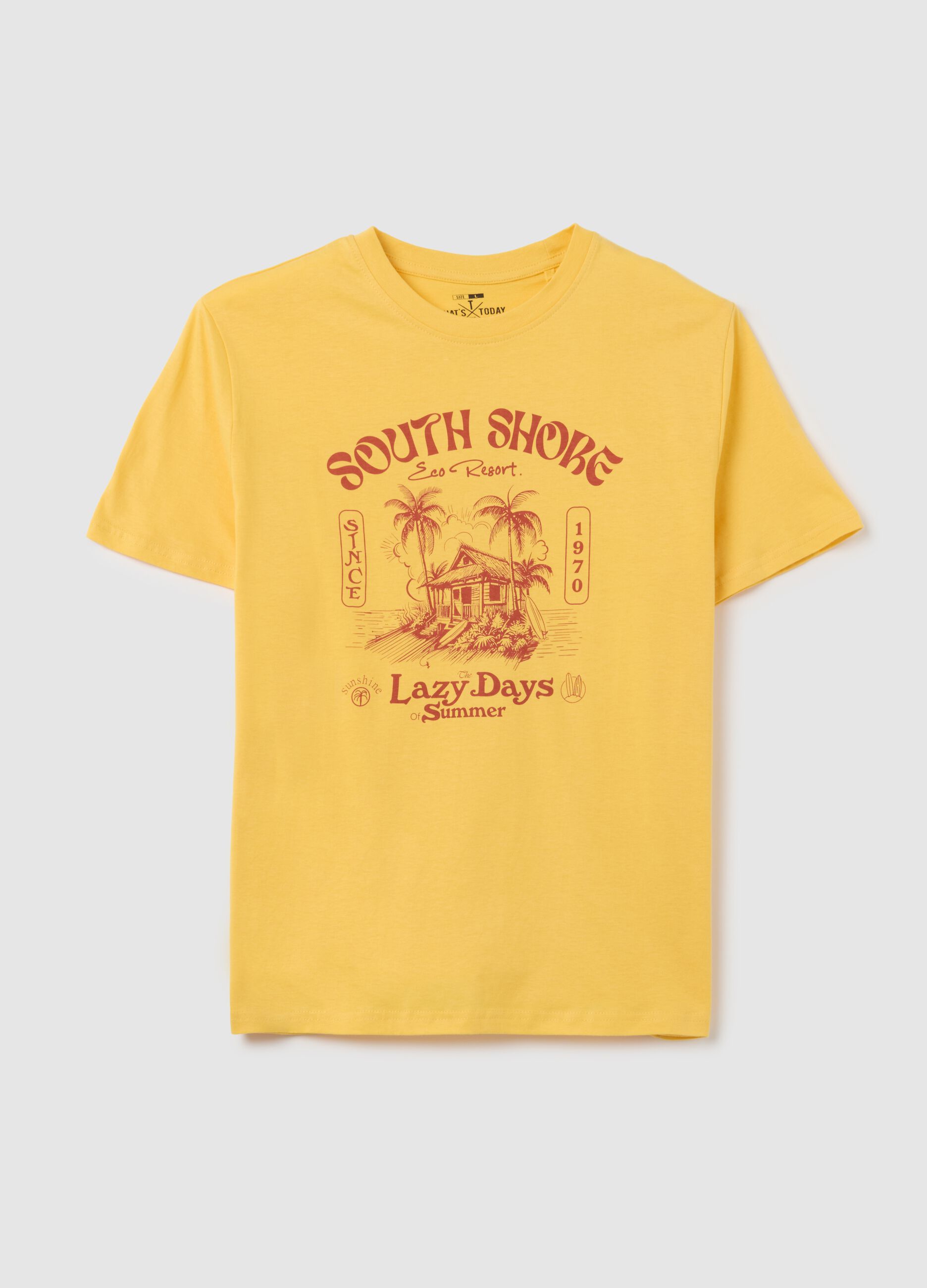Men's yellow pure cotton regular fit T-shirt