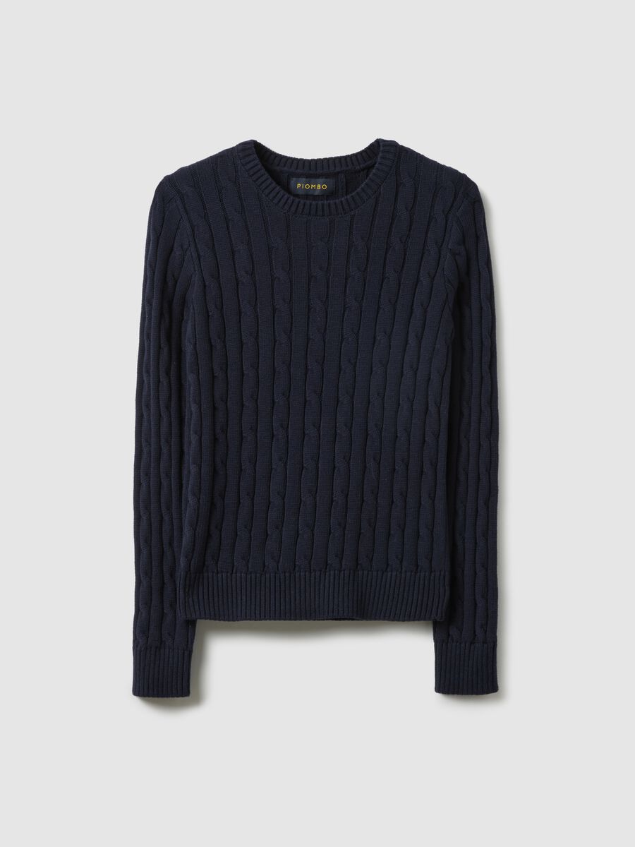 Blue sweater in pure cotton with regular fit and cable knit_4