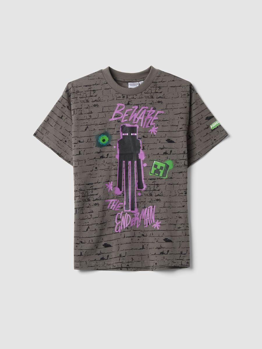 T-shirt grigia in puro cotone con girocollo stampa Minecraft_0