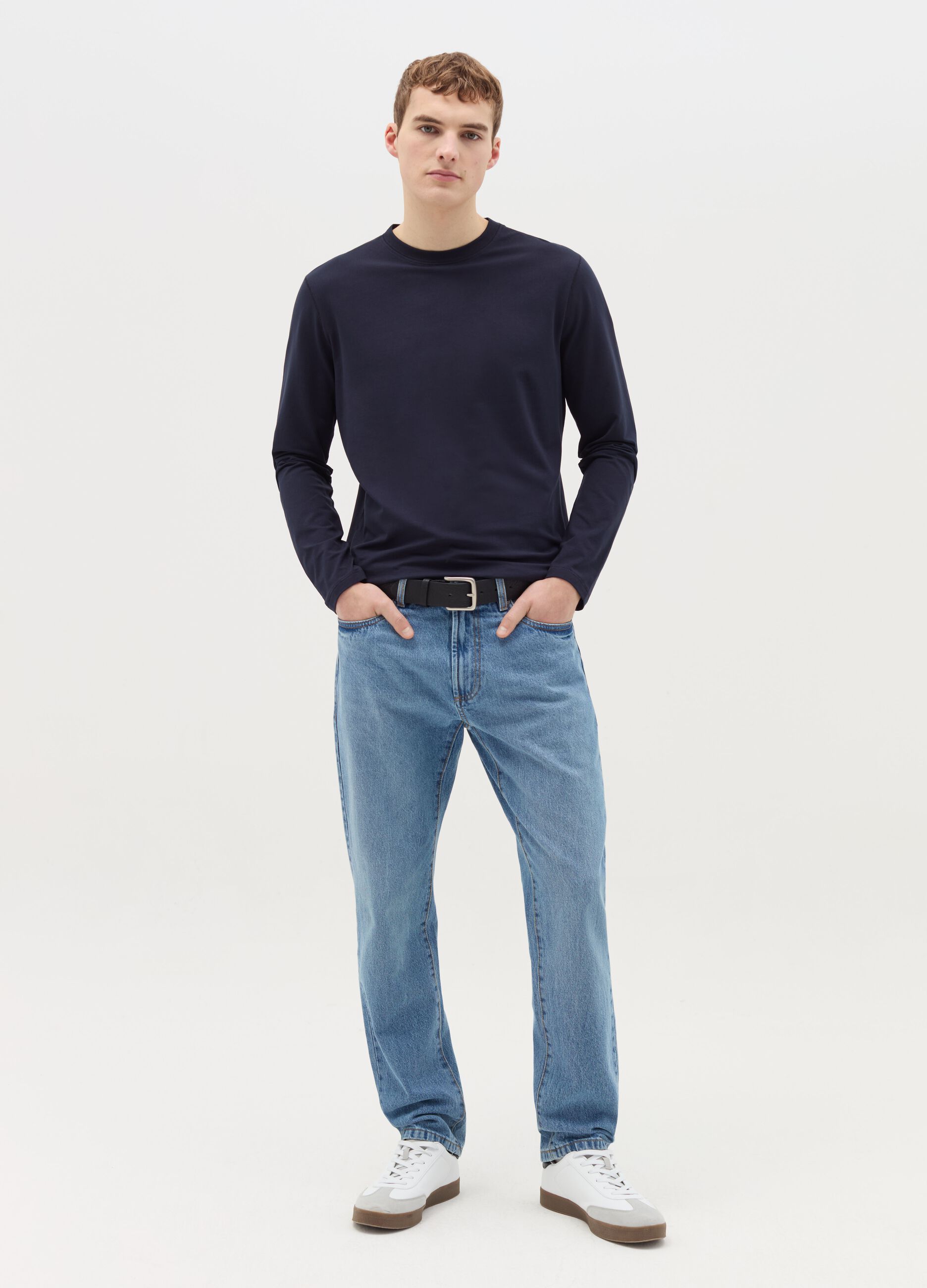 T-shirt a maniche lunghe in cotone stretch