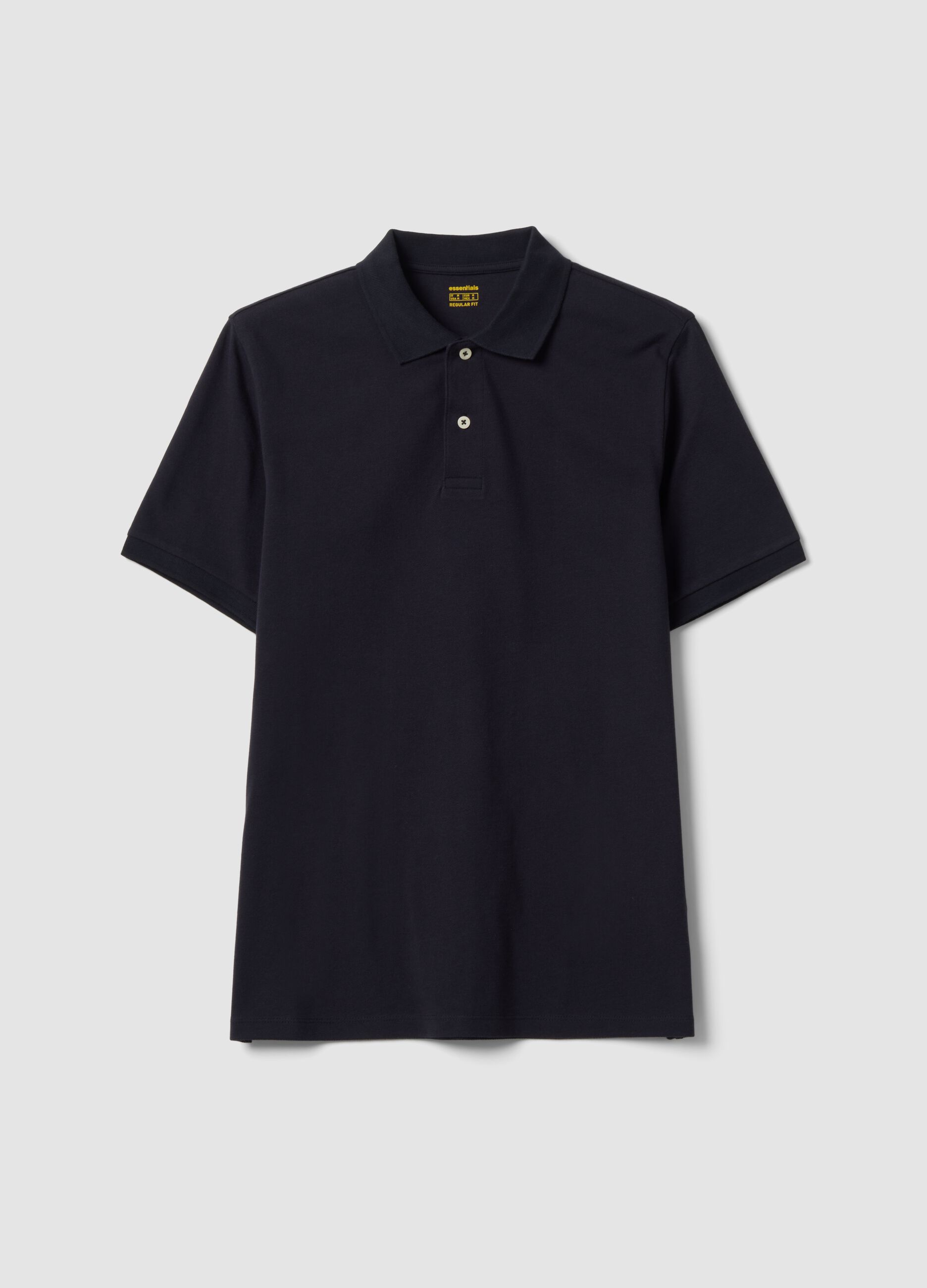 Black pure cotton piqu&eacute; polo shirt with classic collar, regular fit