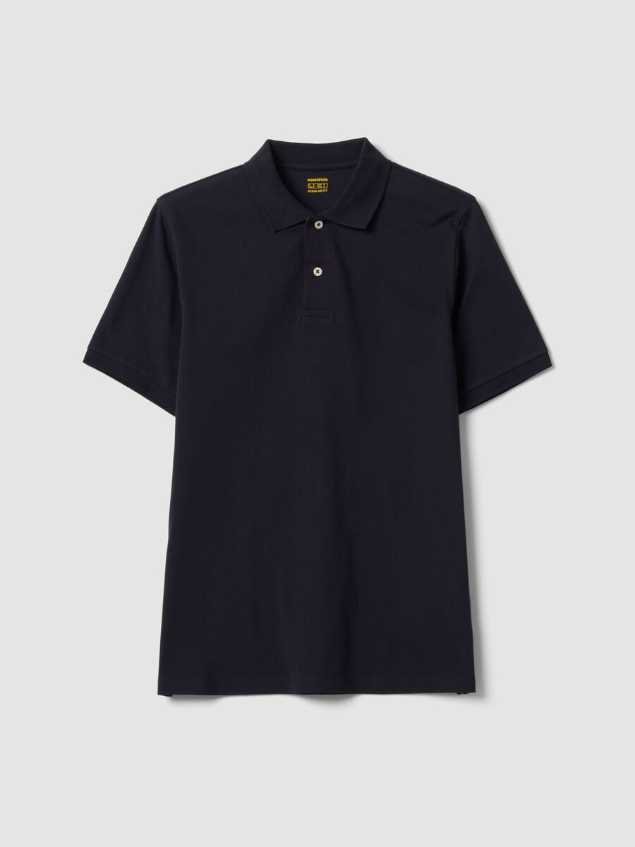 Polo nera in puro cotone piquet con colletto classico regular fit_0