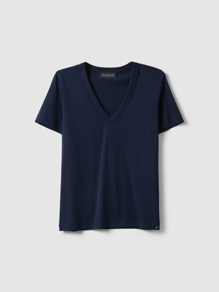 Deep V Regular Fit Blue Pure Cotton T-shirt_4