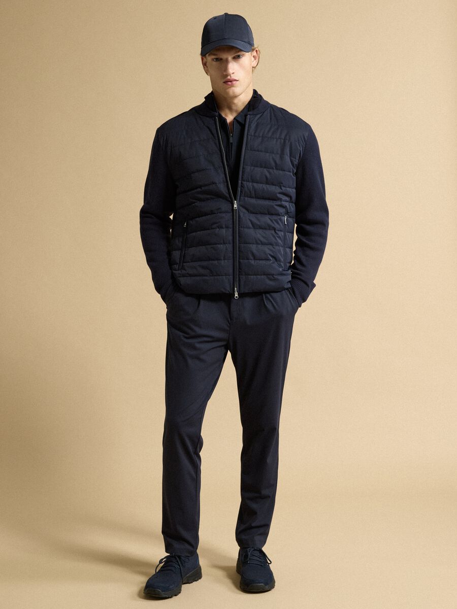 Pantaloni blu in tessuto elasticizzato 4 Way Stretch regular fit Easy Iron_0