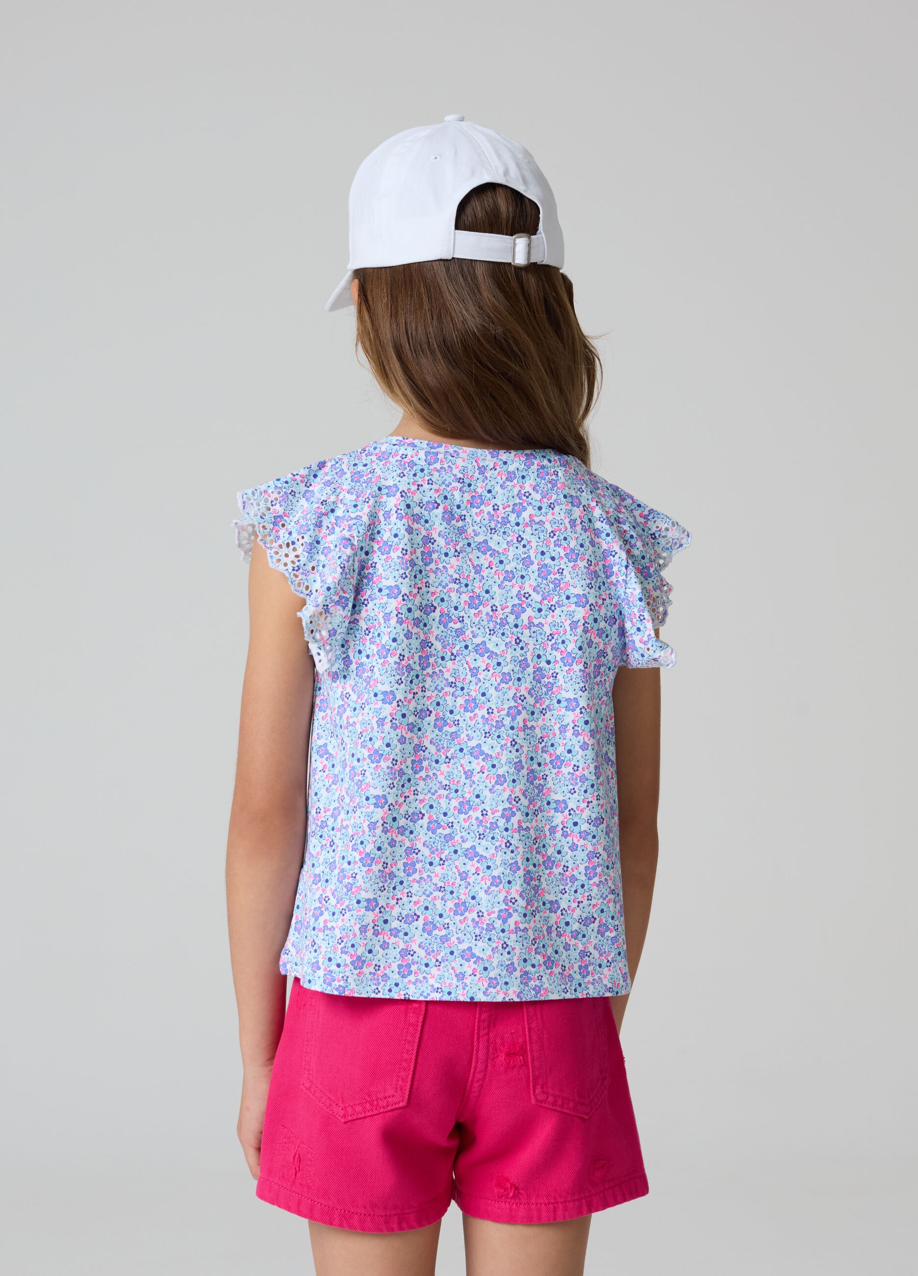 T-shirt with print and broderie anglaise embroidery