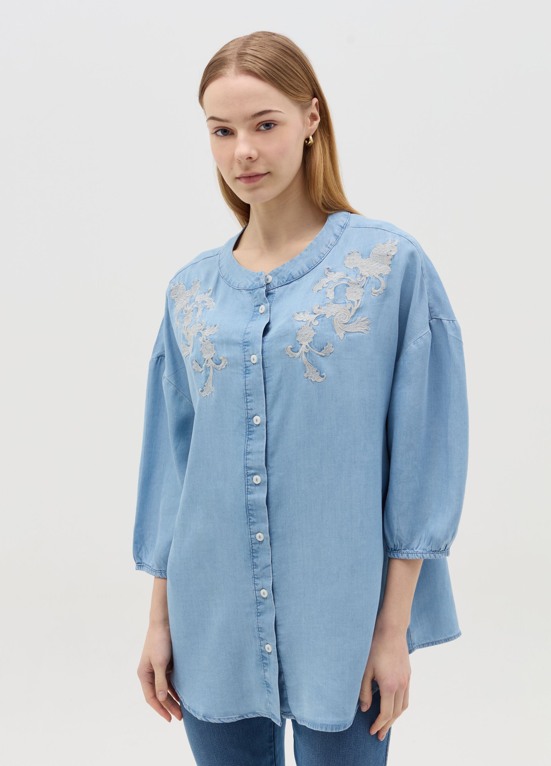 Camicia premaman in Tencel con ricamo