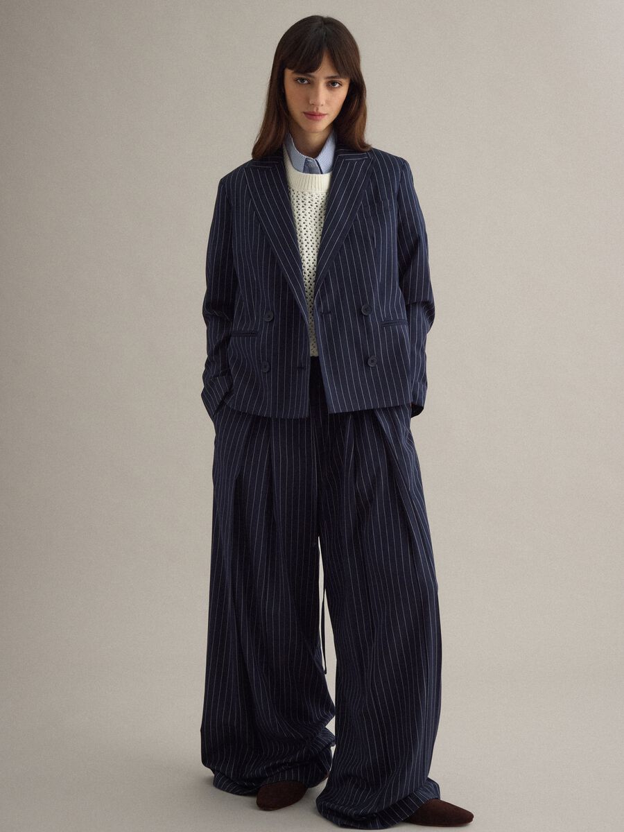 Pantaloni flare in misto viscosa a righe multicolor_1