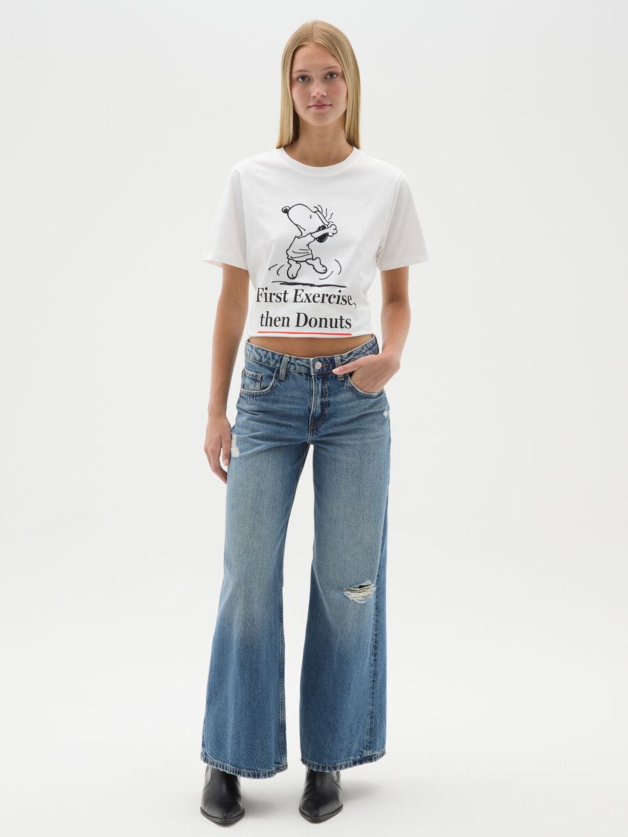 Women's pure cotton white T-shirt relaxed fit with Snoopy print_1