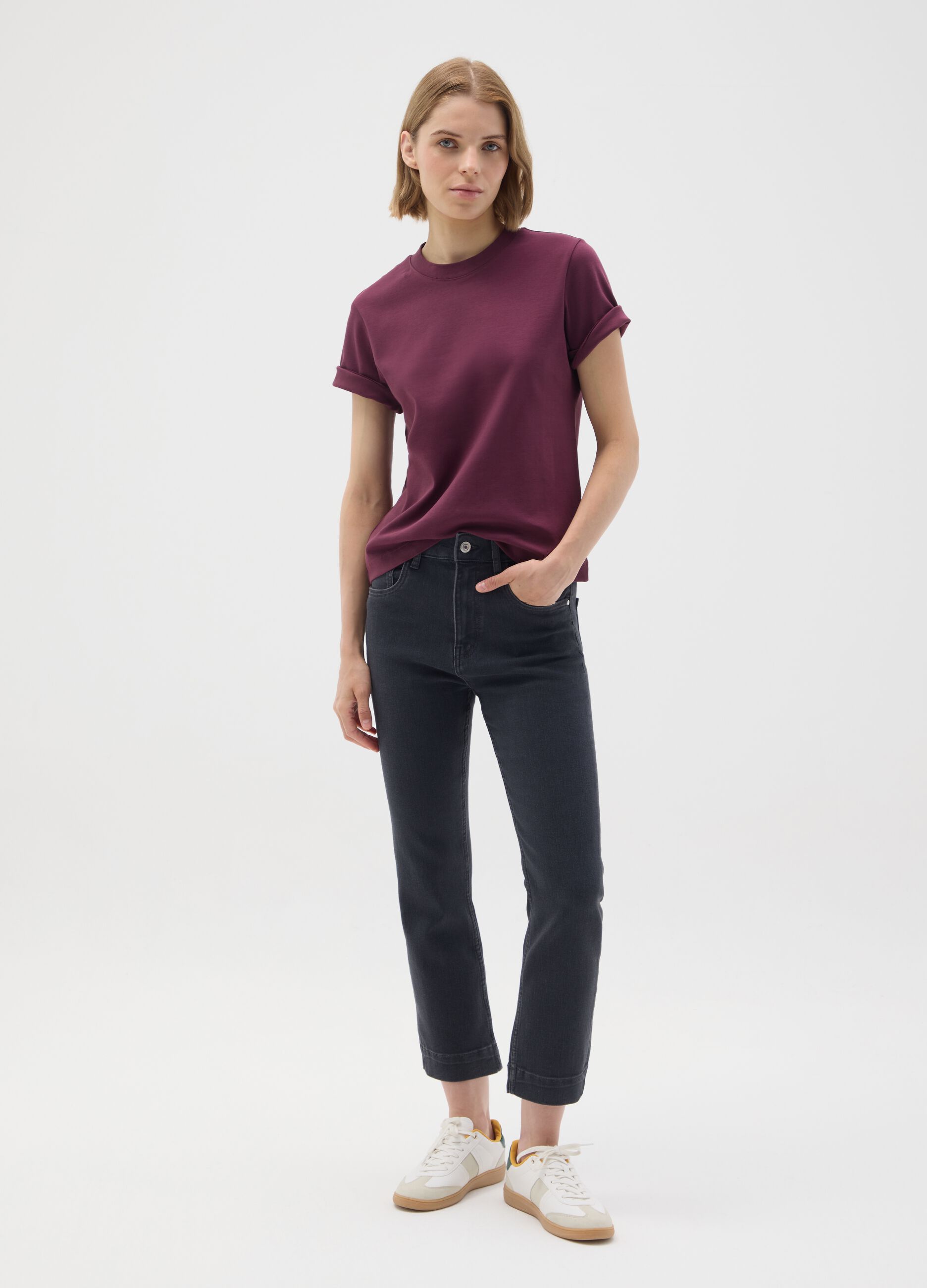Purple pure cotton regular fit T-shirt