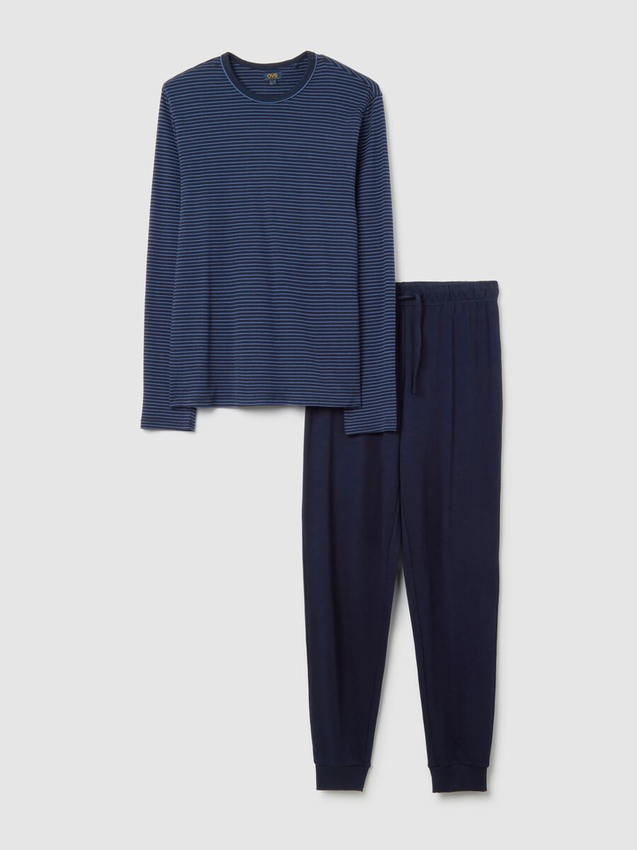 Pigiama blu a righe in puro cotone regular fit_4