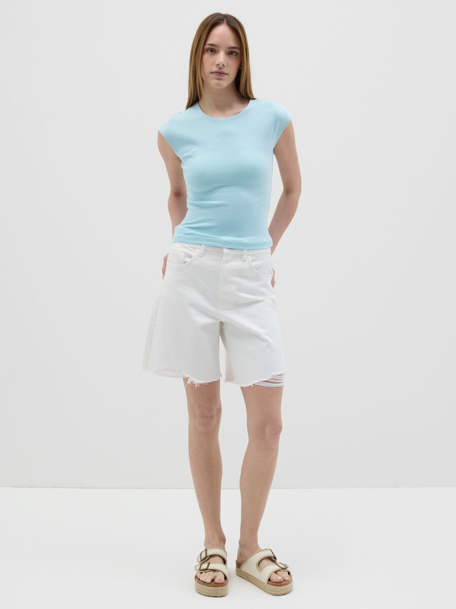 Women's light blue fitted vest top in stretch cotton_1