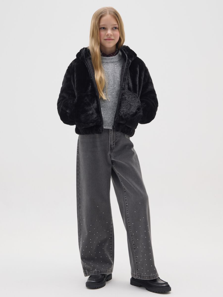 Girls' grey wide leg jeans in pure cotton_0