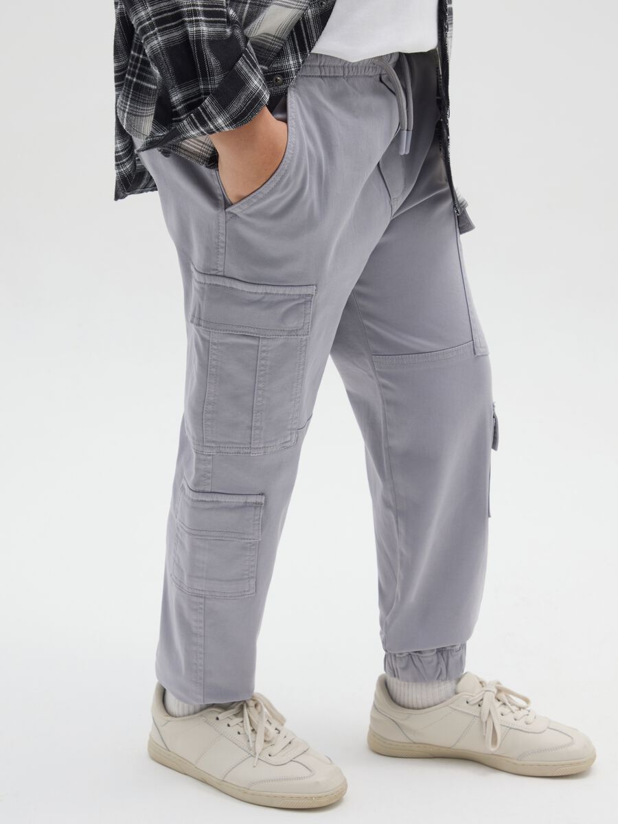 Boy's Grey Stretch Cotton Cargo Trousers_2