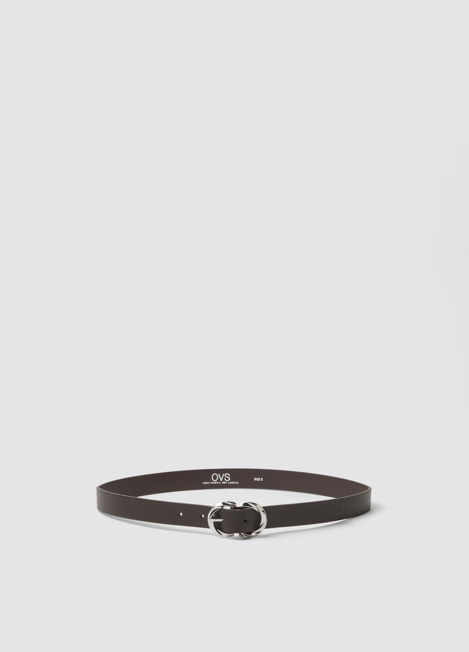 Slim brown belt with braided metal buckle