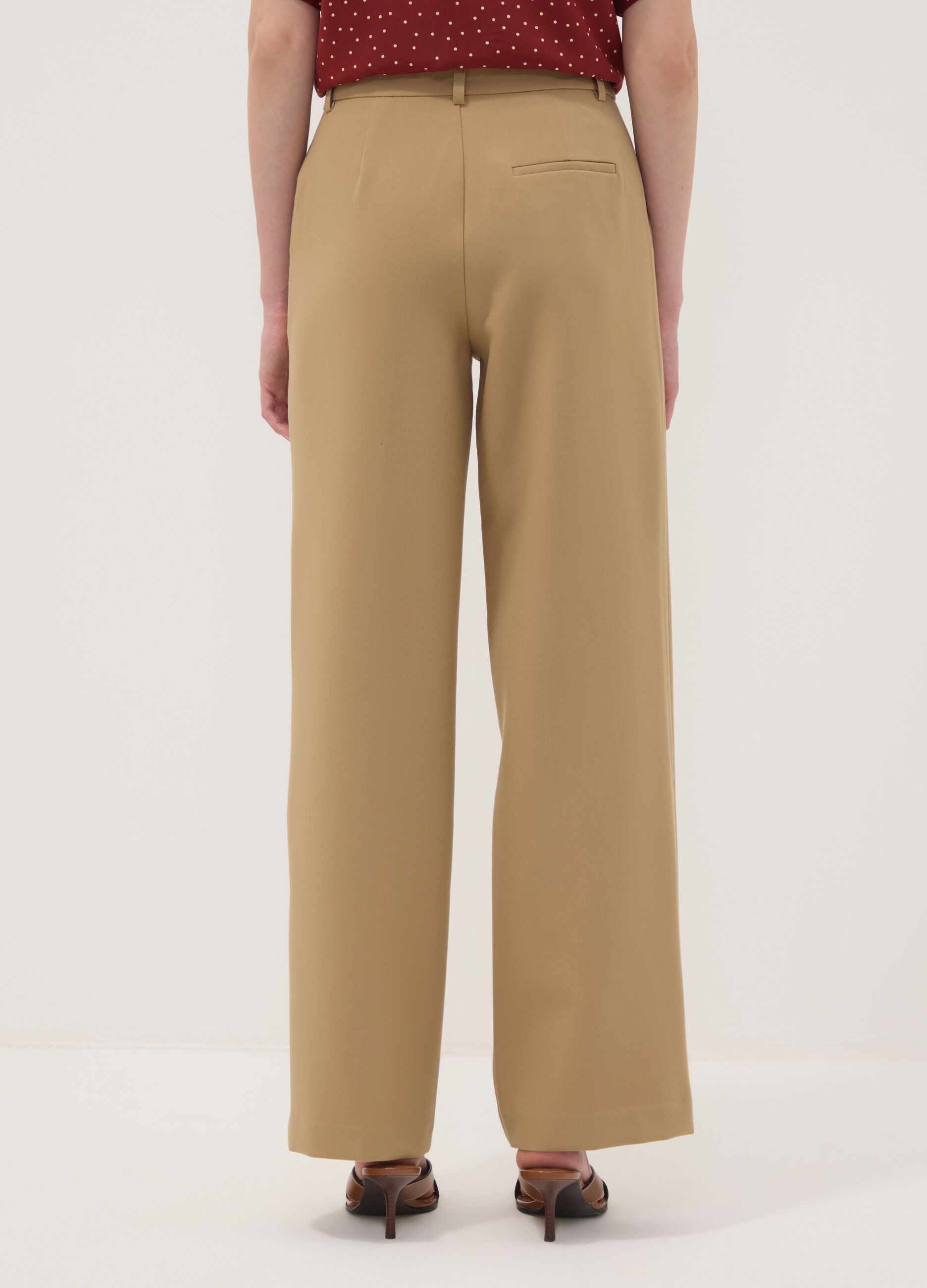 Beige straight-leg stretch viscose trousers