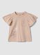 Girls&rsquo; beige pure cotton T-shirt with ruffles and rhinestones_0