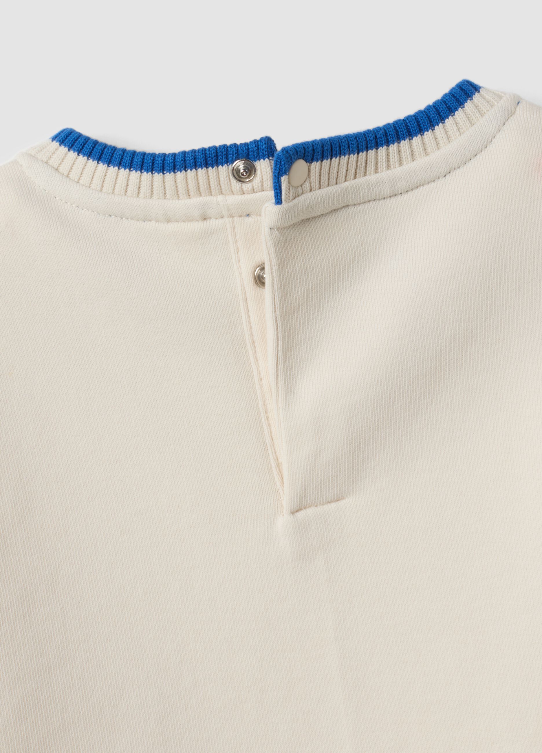 White organic cotton crew-neck sweatshirt with teddy bear print for baby boy