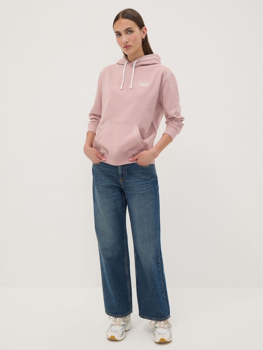 Pink hooded sweatshirt in pure cotton with Lilo & Stitch print_1