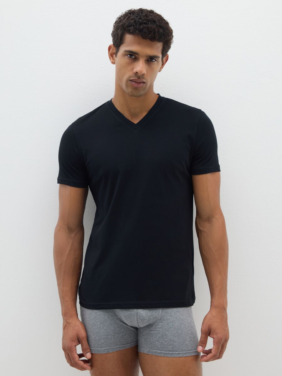 Men's black pure cotton T-shirt_0